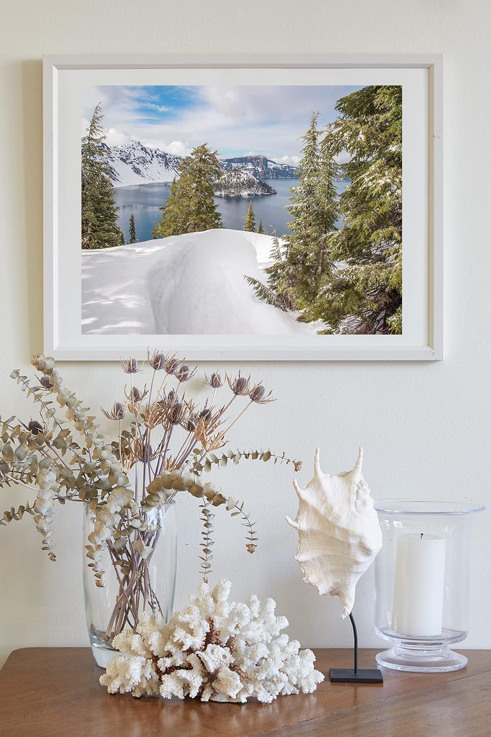 Crater Lake Oregon Winter Mountain Forest Landscape Photograph as Home Decor Print