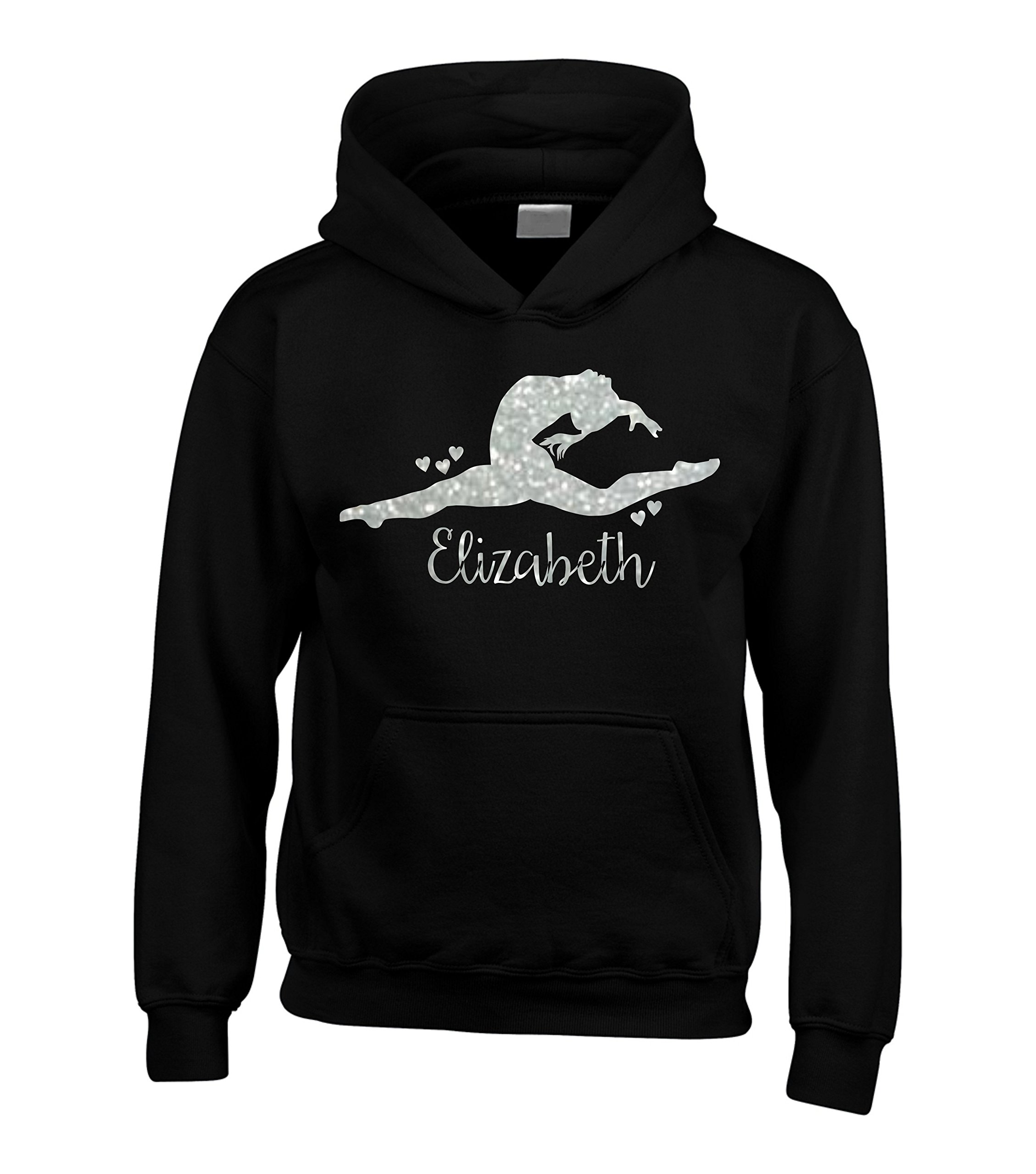 Edward Sinclair 12-13 yrs (34") Black Hoodie Personalised Gymnast with silver sparkling print
