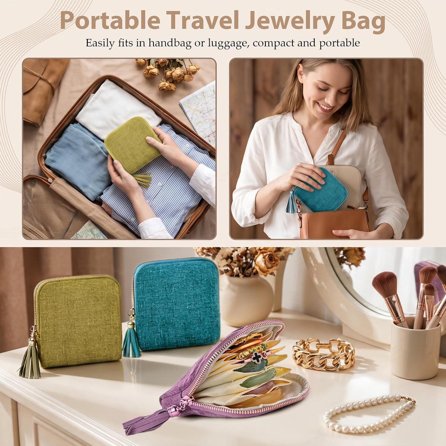3 Pcs Small Travel Jewelry Case, Velvet Jewelry Pouch Organizer image 4