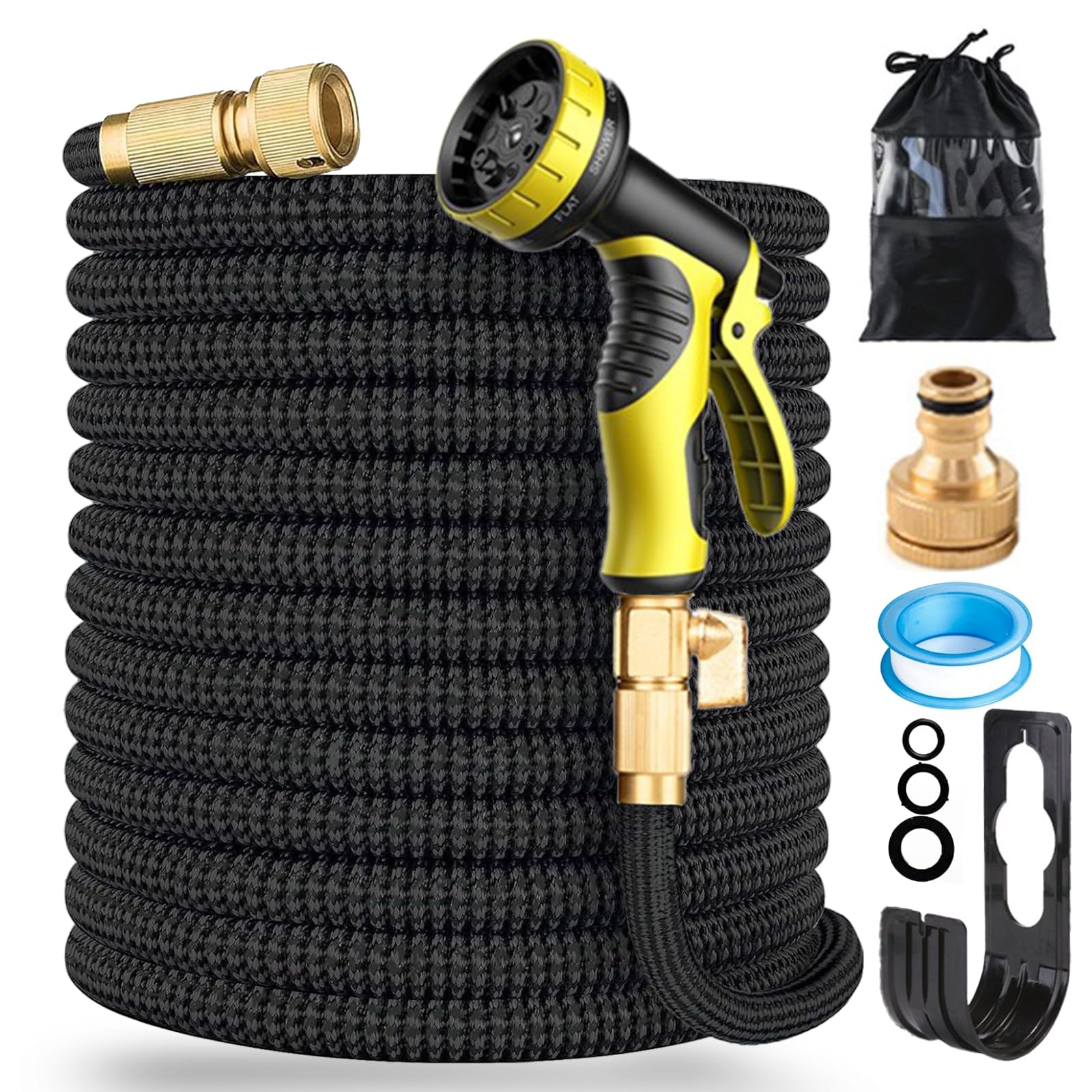FASCINATDECO 75FT Expandable Garden Hose Pipe, Flexible Expanding Magic Hose with 1/2" & 3/4" Fittings, Garden Hose with 10 Function Spray Nozzle, Durable 3 Layer Latex Core Hosepipe Anti-Leakage