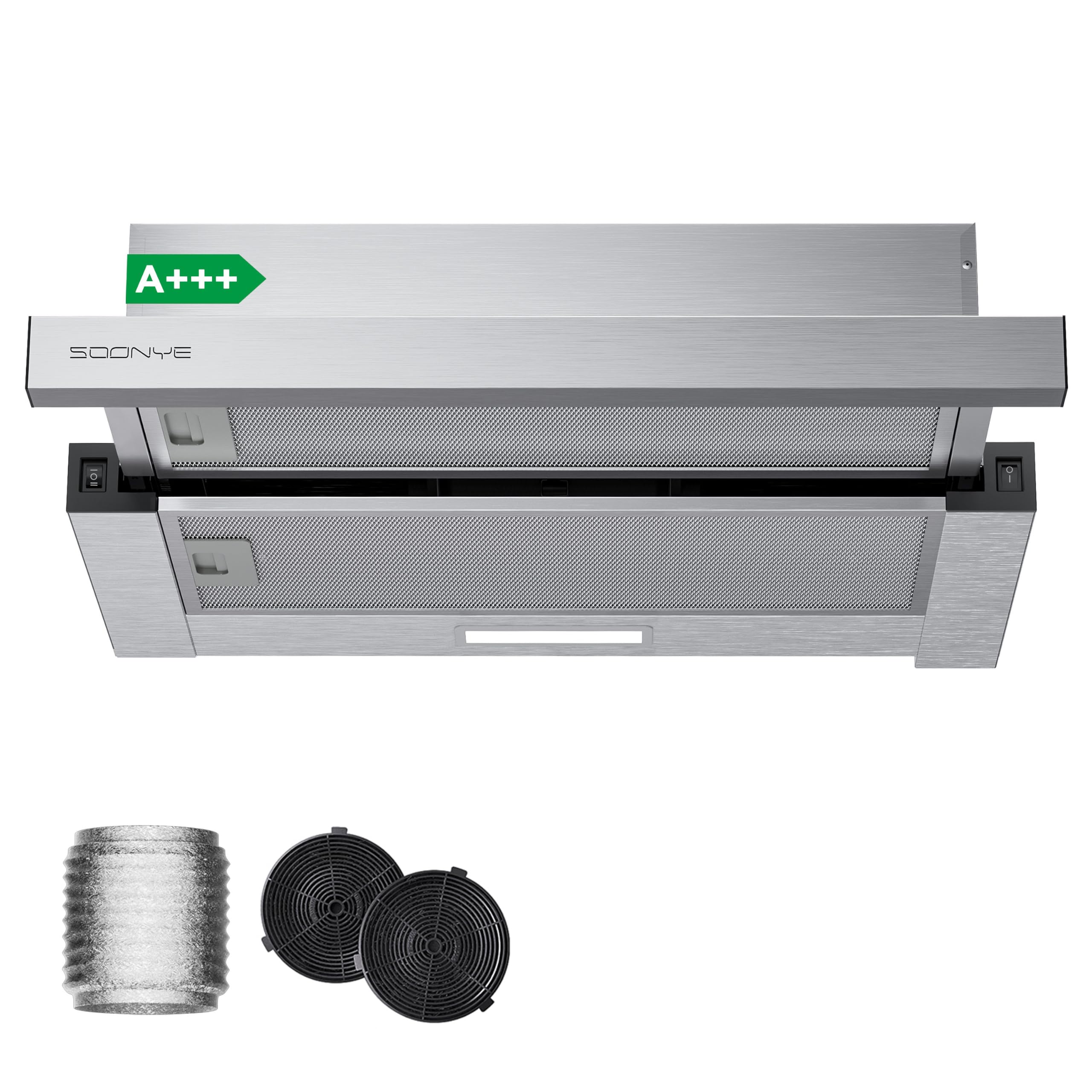 A+++ Flachschirmhaube Dunstabzugshaube 60cm, Abluft/Umluft, 370 m³/h, LED, 58dB