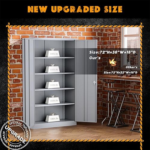 Miniatura 6 de Greenvelly Armario de almacenamiento de metal, gabinete de garaje de acero con herramientas de bloqueo de 72 pulgadas con puertas y estantes