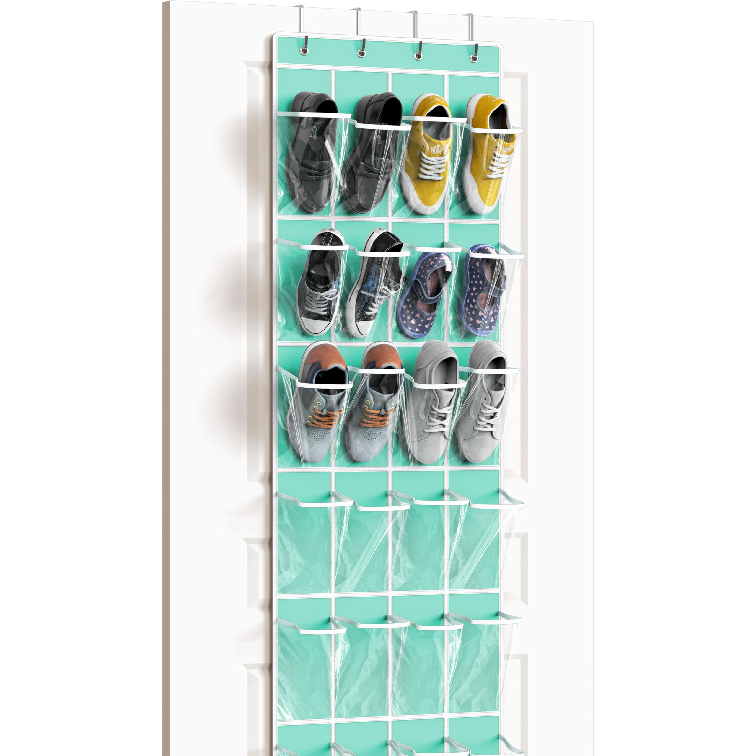 Simple Houseware 24 Pockets Clear Over the Door Shoe Organizer, Turquoise