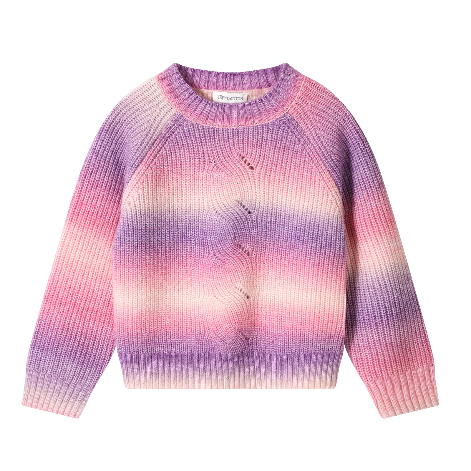 TRENDSTITCH Girls Striped Sweaters Gradient Long Sleeve Cable Knit Sweater Chunky Pullover Jumper Fall Winter