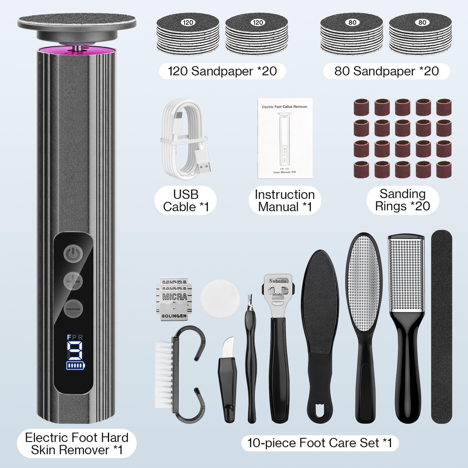 Lima Electrica Pies Durezas Profesional 2 In 1，Control De PrecisióN De 9 Velocidades, 13000 Rpm, Lima EléCtrica Para Pies，Kit De Cuidado Multifuncional Para Manos Y Pies (Negro)
