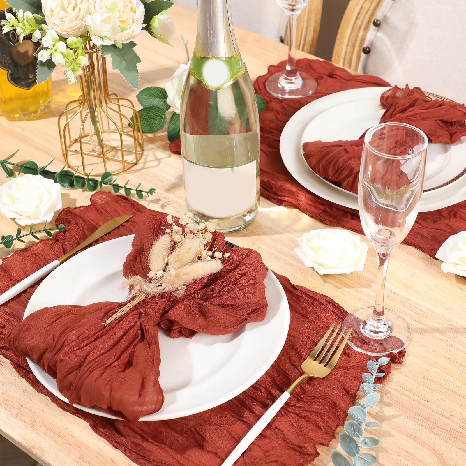 Mixweer 50 servilletas de gasa de algodón arrugado de 50 x 50 cm, servilletas de tela de queso, servilletas decorativas rústicas bohemias para bodas, fiestas (terracota)