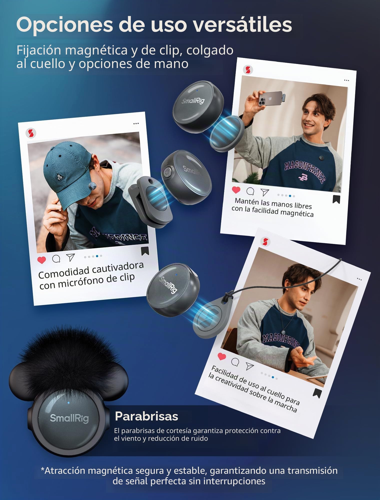 SMALLRIG S60 Micrófono de Solapa Inalámbrico Con USB C para iPhone y Android - Mini Con Batería de 44 Horas, Reducción de Ruido, Silencio, Ganancia y Clip - 4934
