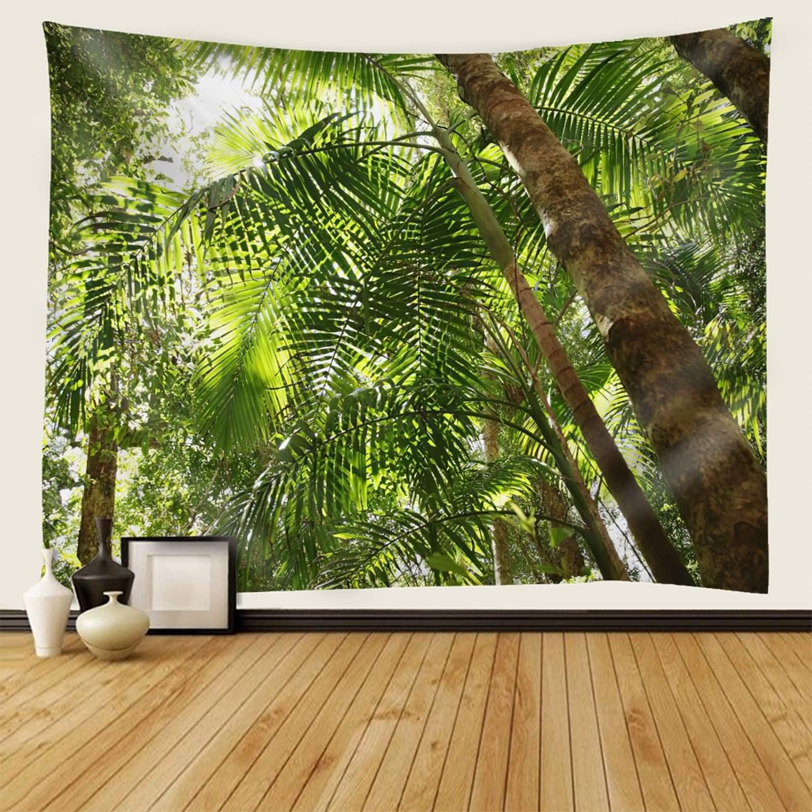 Aotiwe Rustykalny gobelin ścienny, gobelin boho zielone tropikalne liście gobeliny do sypialni 200 x 200 cm