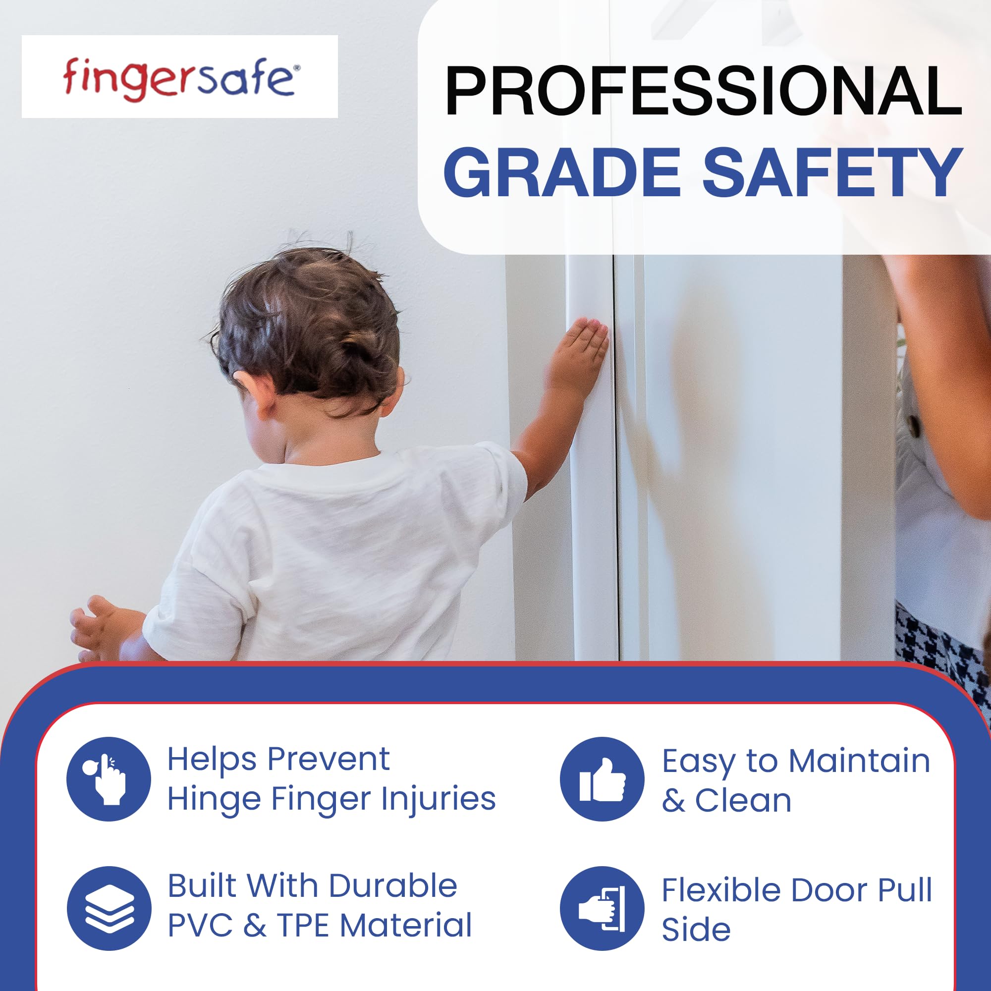 Fingersafe - Juego completo de protectores de dedos para puerta de casa, ayuda a detener el pellizco de los dedos en las bisagras de la puerta para niños, cubierta de seguridad fácil de pegar 3M