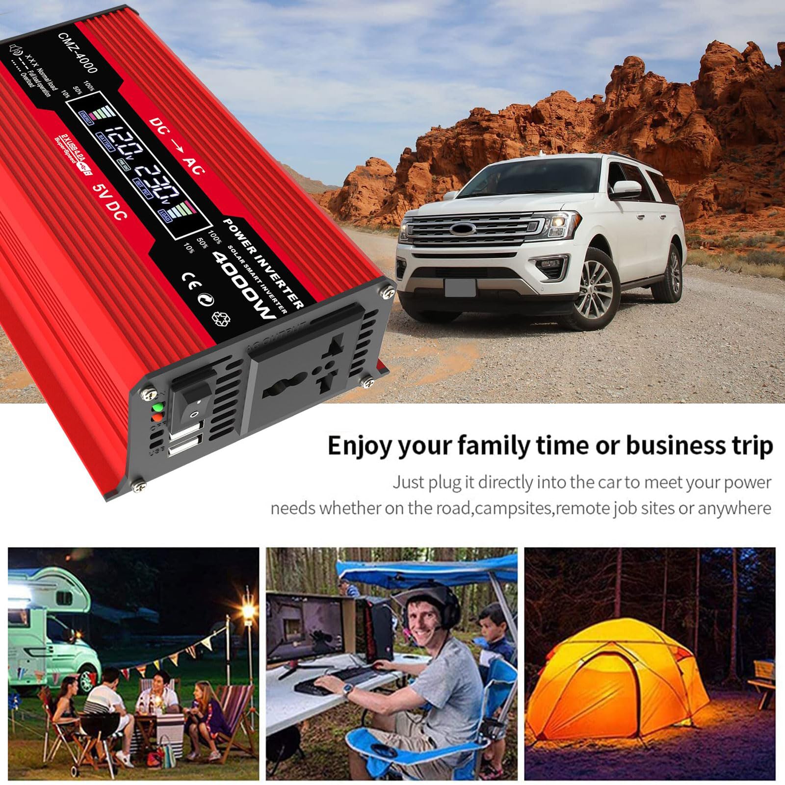 Kit de Panneaux solaires Hors réseau 4000 W avec Panneau étanche 50 W et contrôleur 50 A for Camping-Car, Bateau, Maison et Camping(Red)
