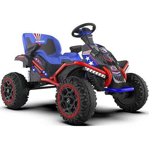 24V Ride on Toy For Big Kids, Kids' Electric Vehicles Outdoor Race Toy with 4 Strong Motors Total 300W Bluetooth Speaker and 24V 7AH Big Battery, Adjustable Seat, Electric Cars for Children 3-12 (USA)