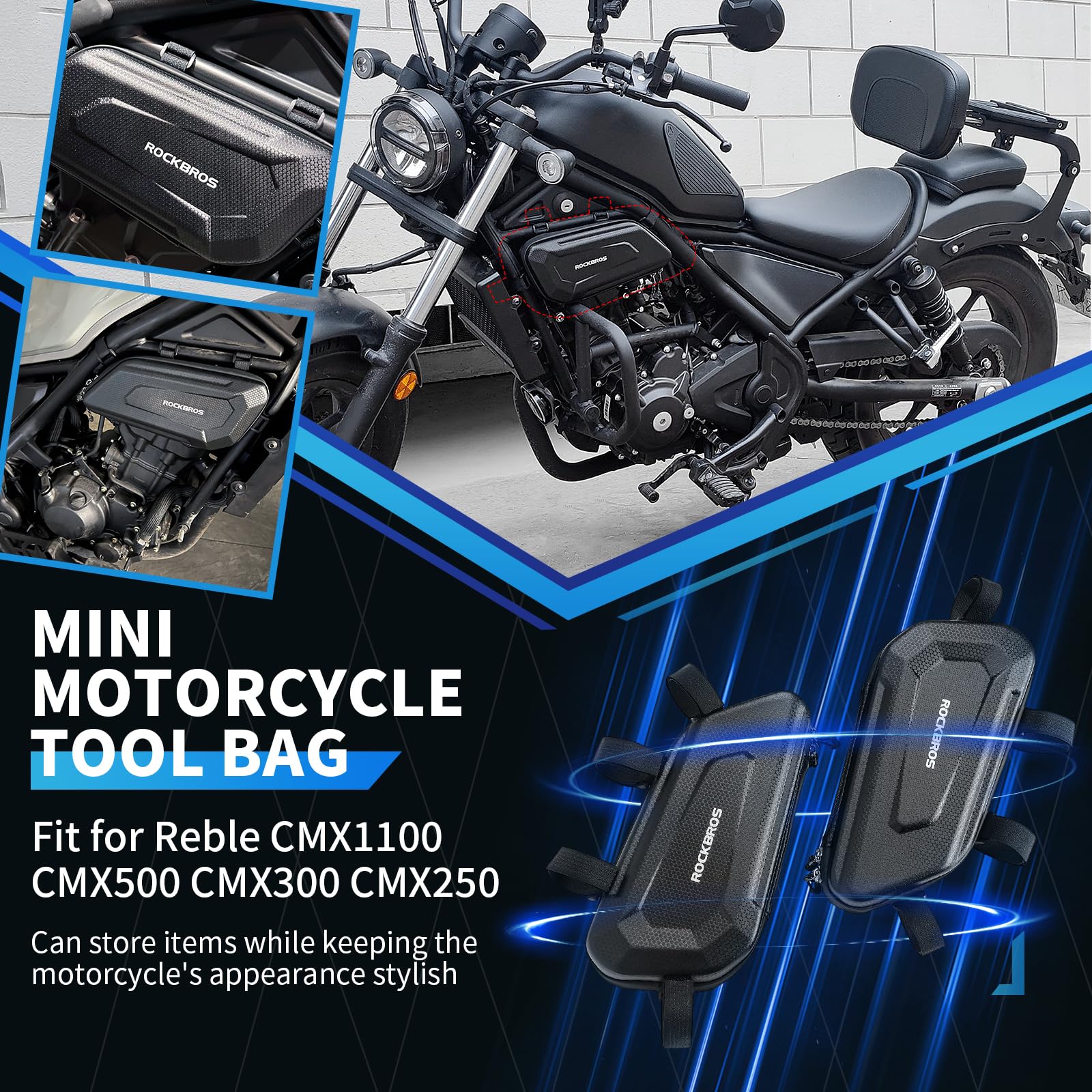 Motorrad-Seitentasche 1.5 L Hartschalen-Werkzeugtasche | Kompatibel mit Honda Rebel CMX250/300/500/1100, Wasserdicht, Satteltasche, Linkes und rechtes Set