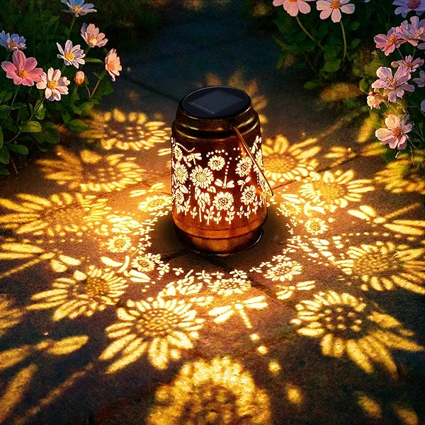 Garden Decoration Outdoor Solar Sunflower Lantern, Waterproof Dragonfly Hanging Solar Lights for Outside, Birthday Gifts for Women, Patio, Yard, Balcony, Deck Decoration,Holiday Gift