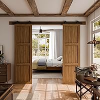 Vista 9 de CCJH - Kit de herrajes para puerta corrediza de granero de 10pies, resistente, suave y silencioso, fácil de instalar, p/paneles de puerta indiv.