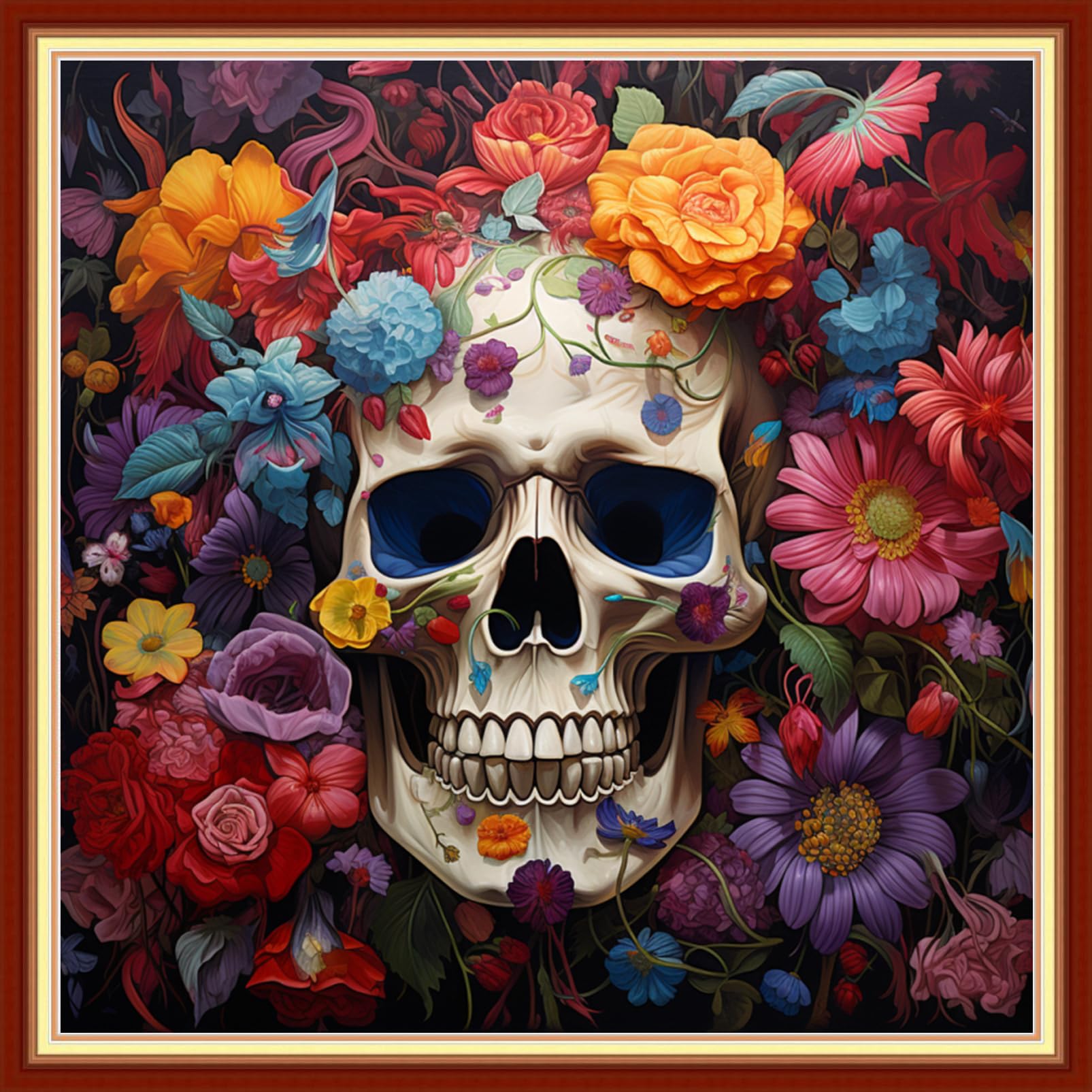 Foxdiviy Stamped Cross Stitch Kits Full Range of Embroidery Needlework Starter Kits for Beginners Adults 11CT Embroidery Patterns Art Crafts DIY Needlepoint Kits-Colorful Skull 18x18 inch