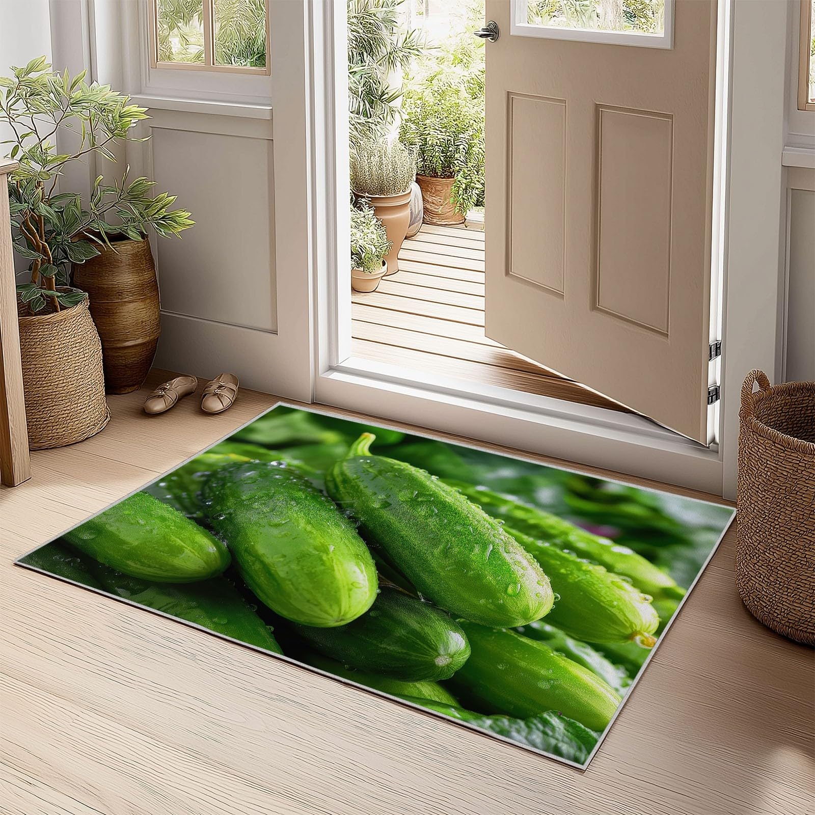 Générique Dywan z krótkim włosiem, można prać w pralce, kropelki wody, żywność warzywna, antypoślizgowa mata odporna na pleśń 80 x 150 cm, do salonu, sypialni, jadalni, biura, zielony