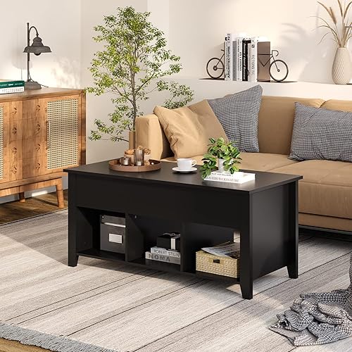 Miniatura 3 de NAFORT Mesa de centro de madera con compartimentos ocultos y estantes de almacenamiento, mesa central moderna para sala de estar, recepción, oficina