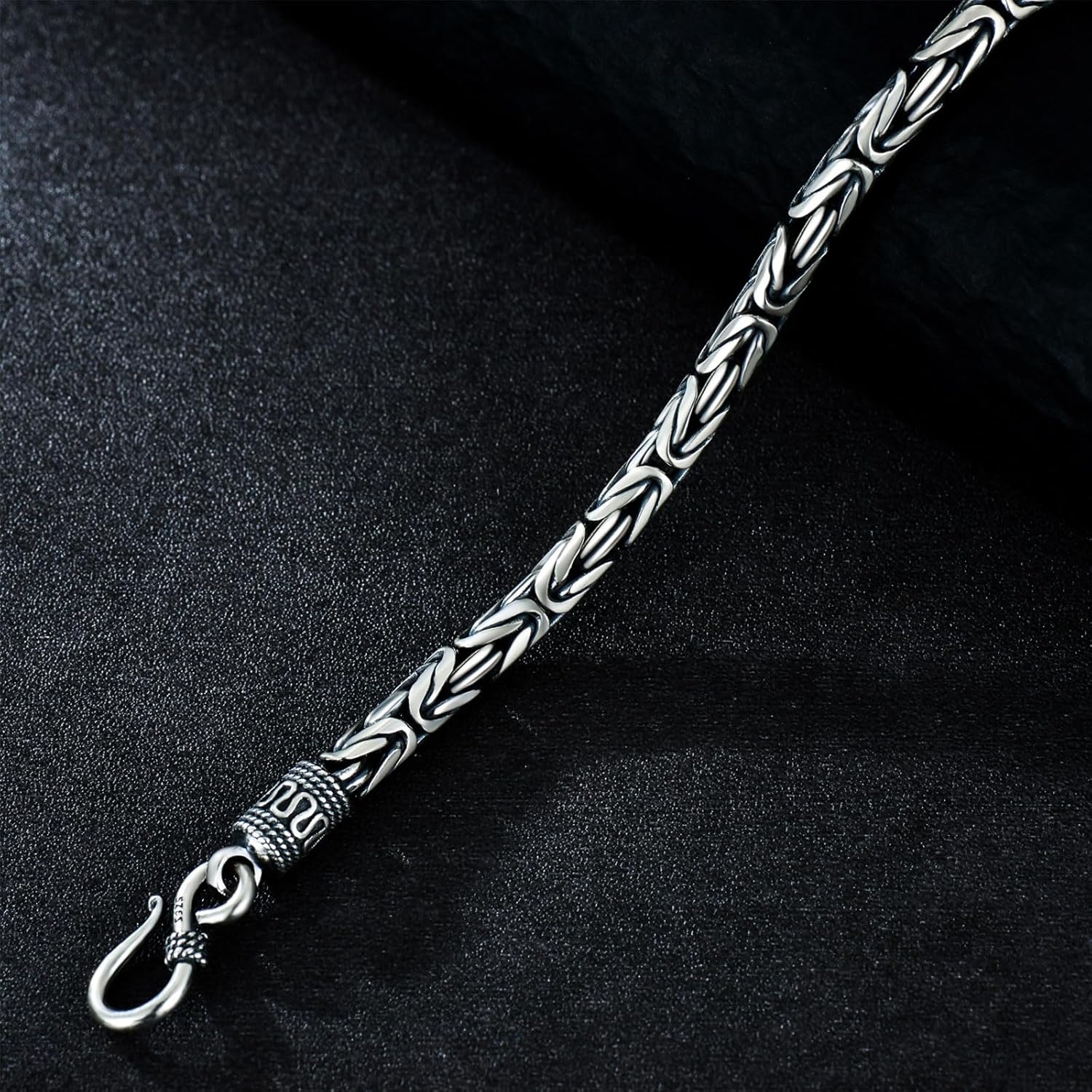 925 Sterling Silver Bracelet for Men Matte Texture Exquisite Thick Bracelets Length 7-9 Inch, Width 5-7mm
