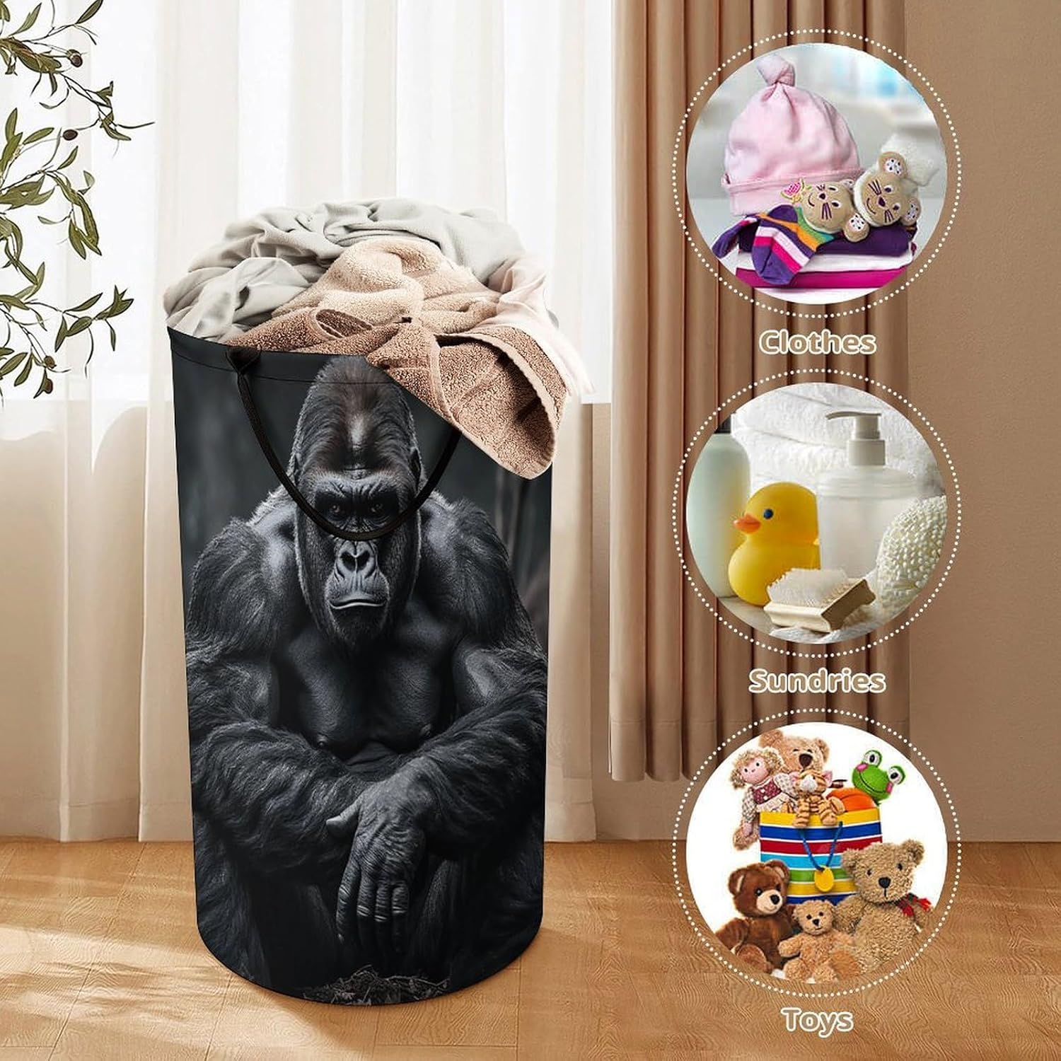 Gorilla on The Ground Laundry Hamper Large Capacity 15.7x27.2 Inch, Collapsible Dirty Clothes Basket with Handles, Foldable Storage Bin Laundry Basket for Bedroom Bathroom Dorm