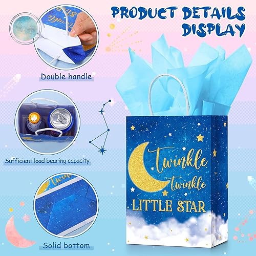 Miniatura 5 de TaoBary 16 bolsas de regalo de estrella pequeña con 16 pañuelos parpadeantes de estrellas, luna, recuerdos de fiesta, bolsas de papel para dulces