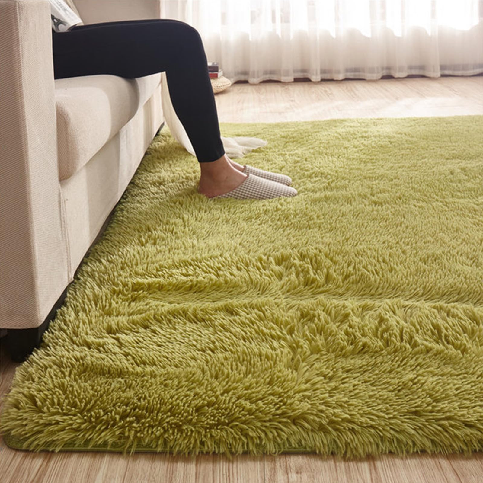 Mateju Rugs Living Room 160x230cm, Fluffy Soft Grey Rugs for Bedroom, Furry Large Rugs for Living Room,Washable Anti Slip Shaggy Rugs, for Drawing Room, Kidsroom, Bedroom (160x230cm,Grass green)