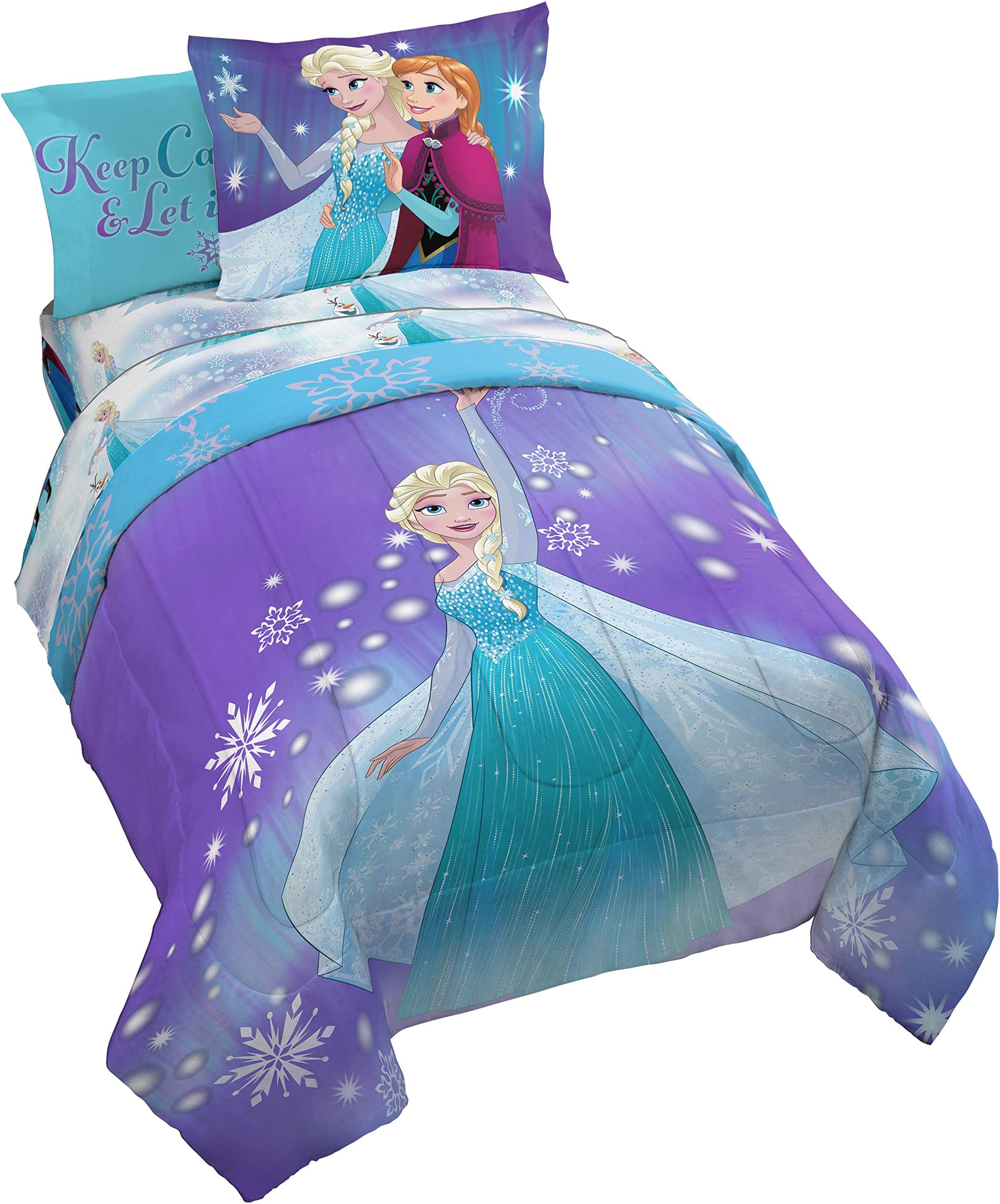 Disney Frozen 7 Piece Full Bed in a Bag Comforter Set - Includes Reversible Comforter & Sheet Set Bedding Features Elsa and Anna - Super Soft Fade Resistant Microfiber (Official Disney Product)