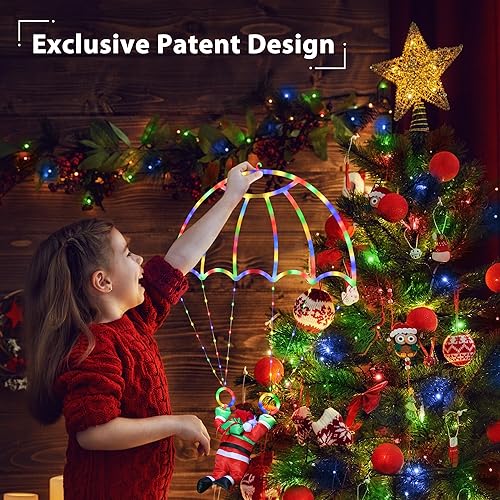 Miniatura 4 de Luces de decoración de Navidad para exteriores, luz LED de paracaídas de Navidad de 2.8 pies con Papá Noel, 8 modos y temporizador, funciona con