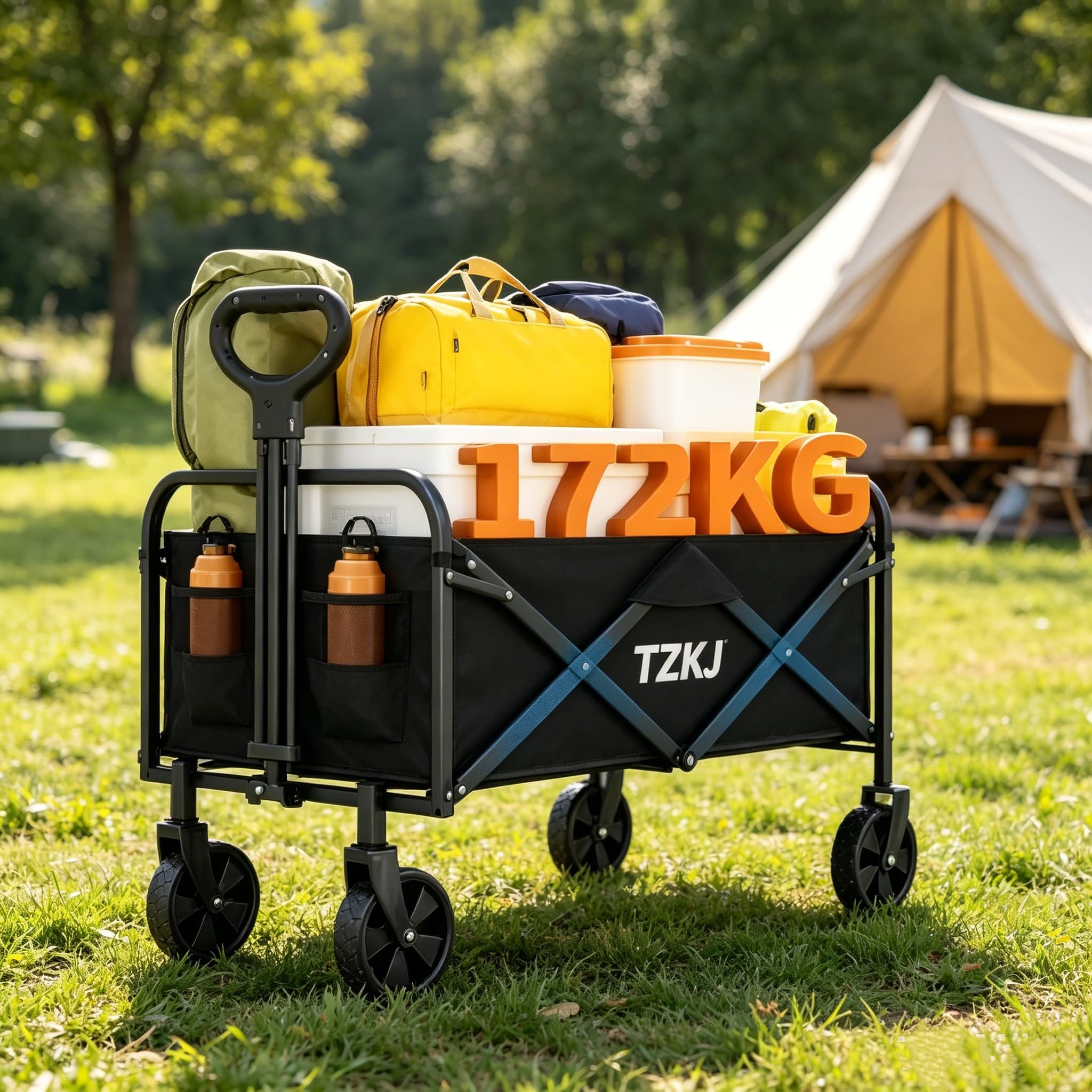 Chariot de Plage Pliable Tout-Terrain 220L – 172kg, Camping, Plage-Noir