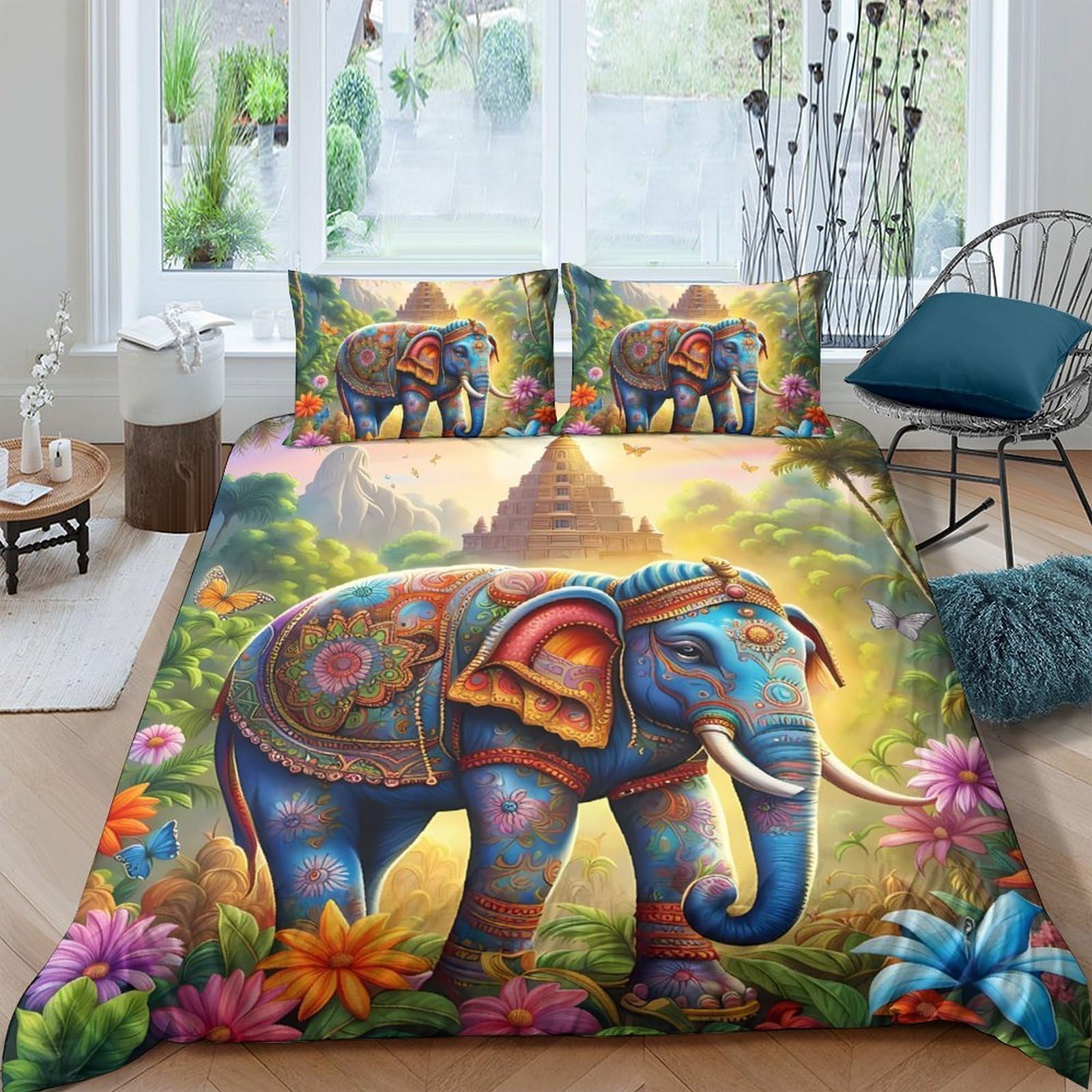 Ctjqhvkz Style-2 3D Printed Colorful Elephant Fitted Sheet Microfiber Soft Breathable Mandala Jungle Mattress Cover For Bedroom Guest Room Decor Single（135X200cm）