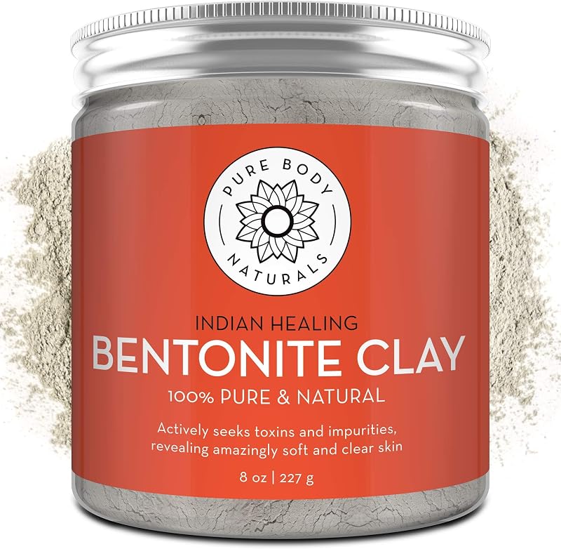 Pure Body Naturals Arcilla bentonita en polvo, arcilla curativa india, 8 oz