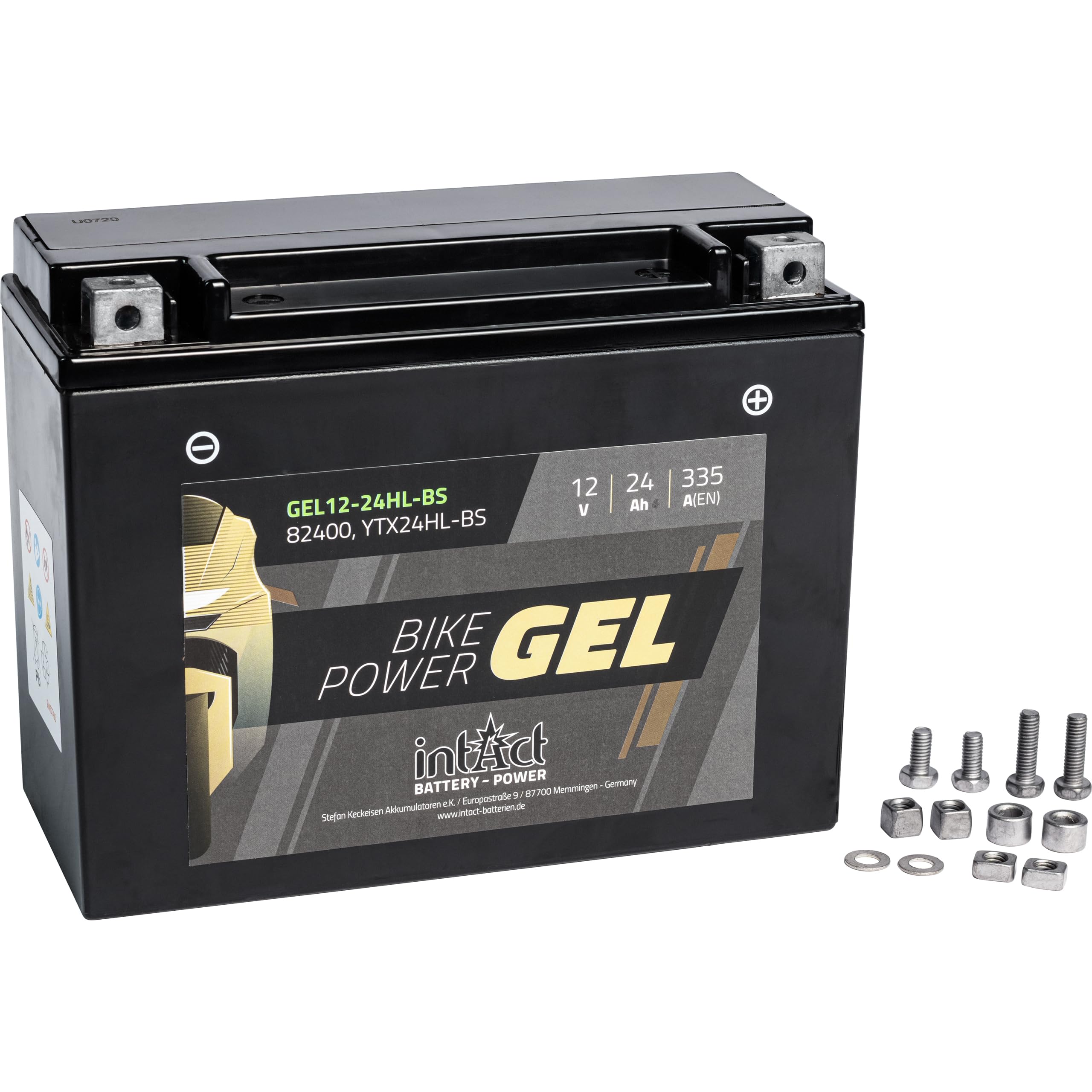 intAct - Bike-Power GEL12-24HL-BS, CTX24HL-BS, Batería de moto 12V 24 Ah 335 A (EN), Batería de moto de gel sin mantenimiento con un 30% más de potencia de arranque, para scooter, moto