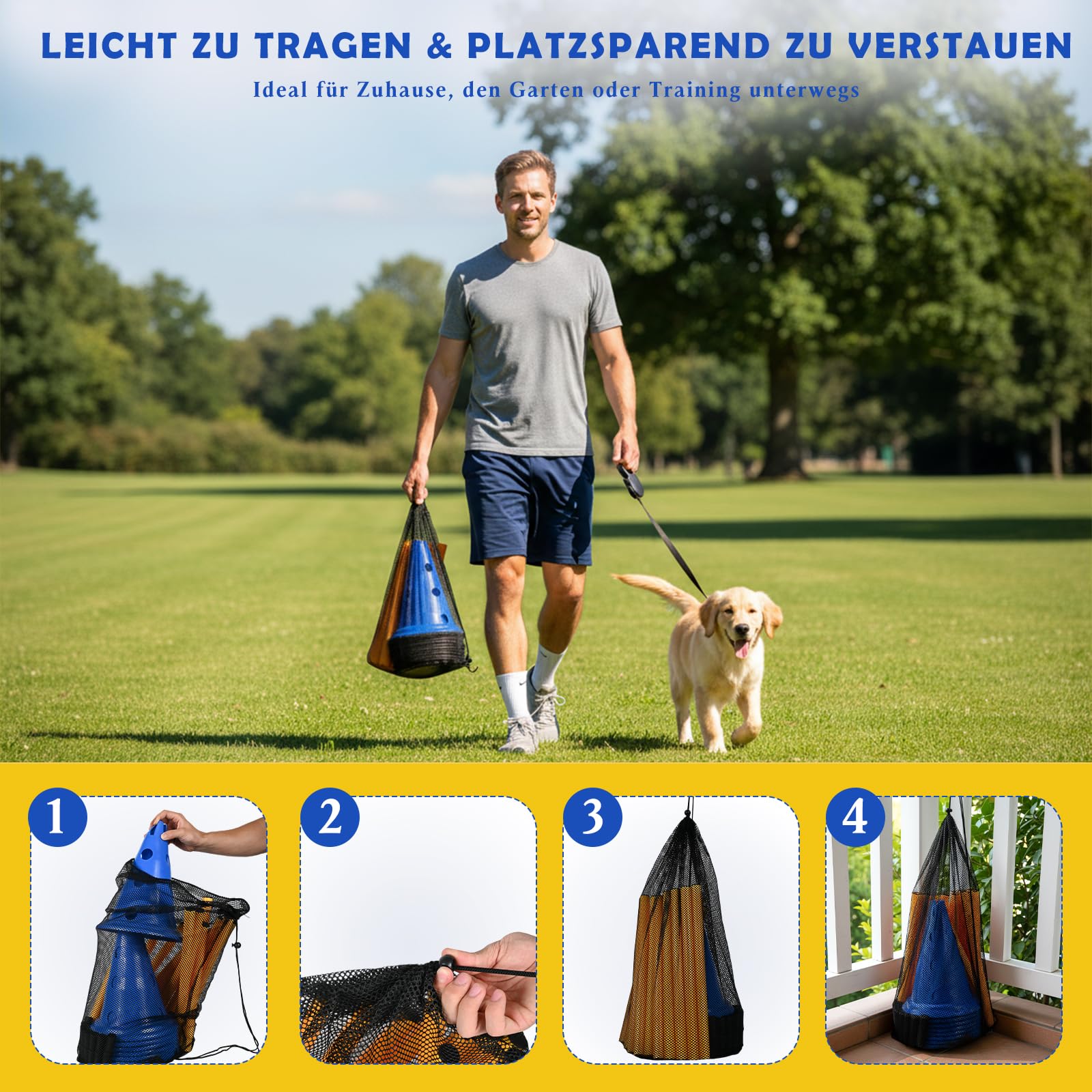 Cavaletti Stangen Hund Agility Set Hunde Klein Groß 30 cm Hoch, Sports Steckhürdenset mit 8 Kegel 16 Stangen, für Pylonen Hundetraining & Fussball Trainingszubehör