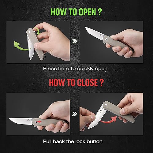 Miniatura 5 de Mossy Oak Cuchillo de bolsillo plegable, hoja de acero D2 de 3.5 pulgadas, mango G10, pequeño cuchillo EDC con clip para cinturón para campamento,