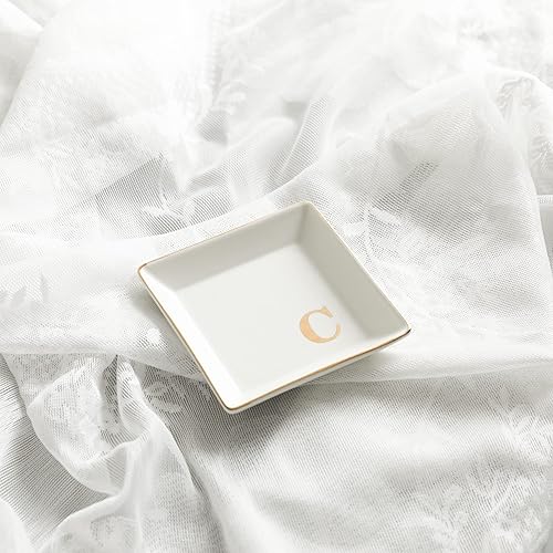 Miniatura 5 de COLLECTIVE HOME - Bandeja de cerámica para joyas, plato decorativo con monograma para anillos, aretes, collares, pulseras, llaves de reloj, regalo