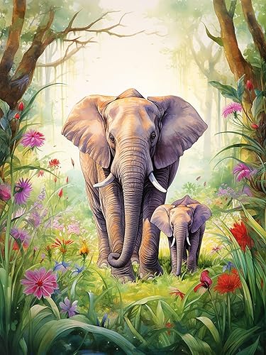 Miniatura 5 de Bimkole Kits de pintura de diamantes 5D de elefante, taladro completo, puesta de sol, animales, diamantes de imitación, juego de bordado de pintura