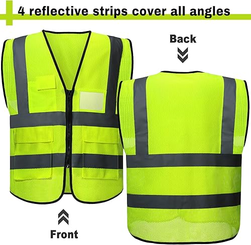 Miniatura 4 de JenPen 10 Pieces Reflective Safety Vests with Pockets and Zipper, High Visibility Mesh Construction Vest for Men Women