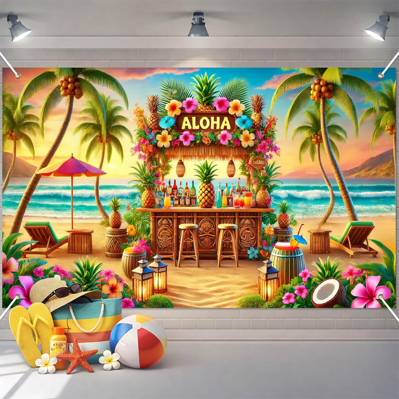BlissYard Aloha Hawaii Summer Backdrop Banner 71x43 inch Summer Beach Hanging Decoration Aloha Outdoor Beach Shoot Background Banner Island Pool Party