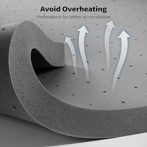 Miniatura 4 de PERLECARE Cubrecolchón de 3 pulgadas, tamaño King, de espuma viscoelástica para un sueño fresco, infusión de carbón de bambú para absorción de