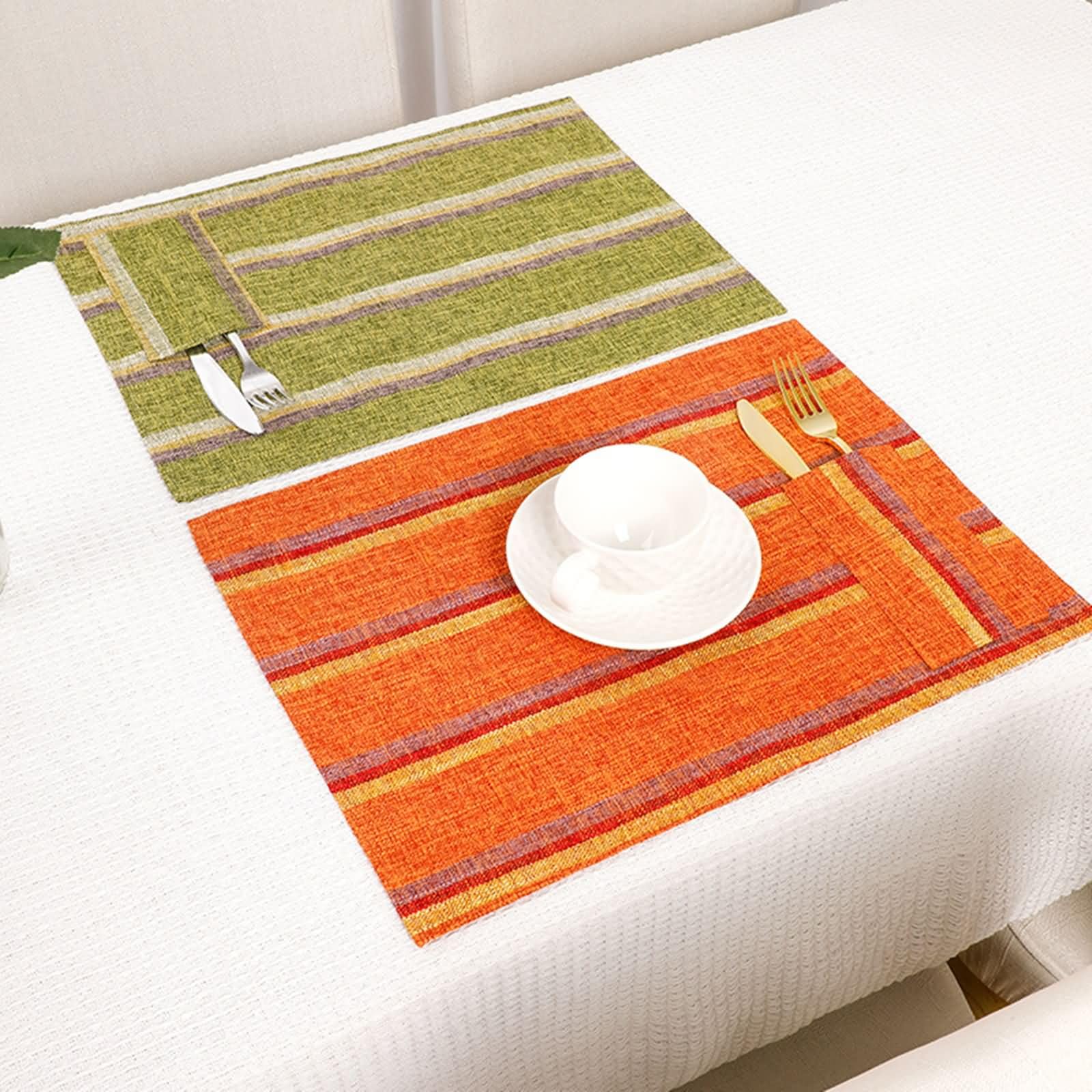 8 Stück Platzsets Abwaschbar Modern, 32 x 45 cm Platzset Waschbar Polyester Rechteck Orange, Rechteck mit Streifen