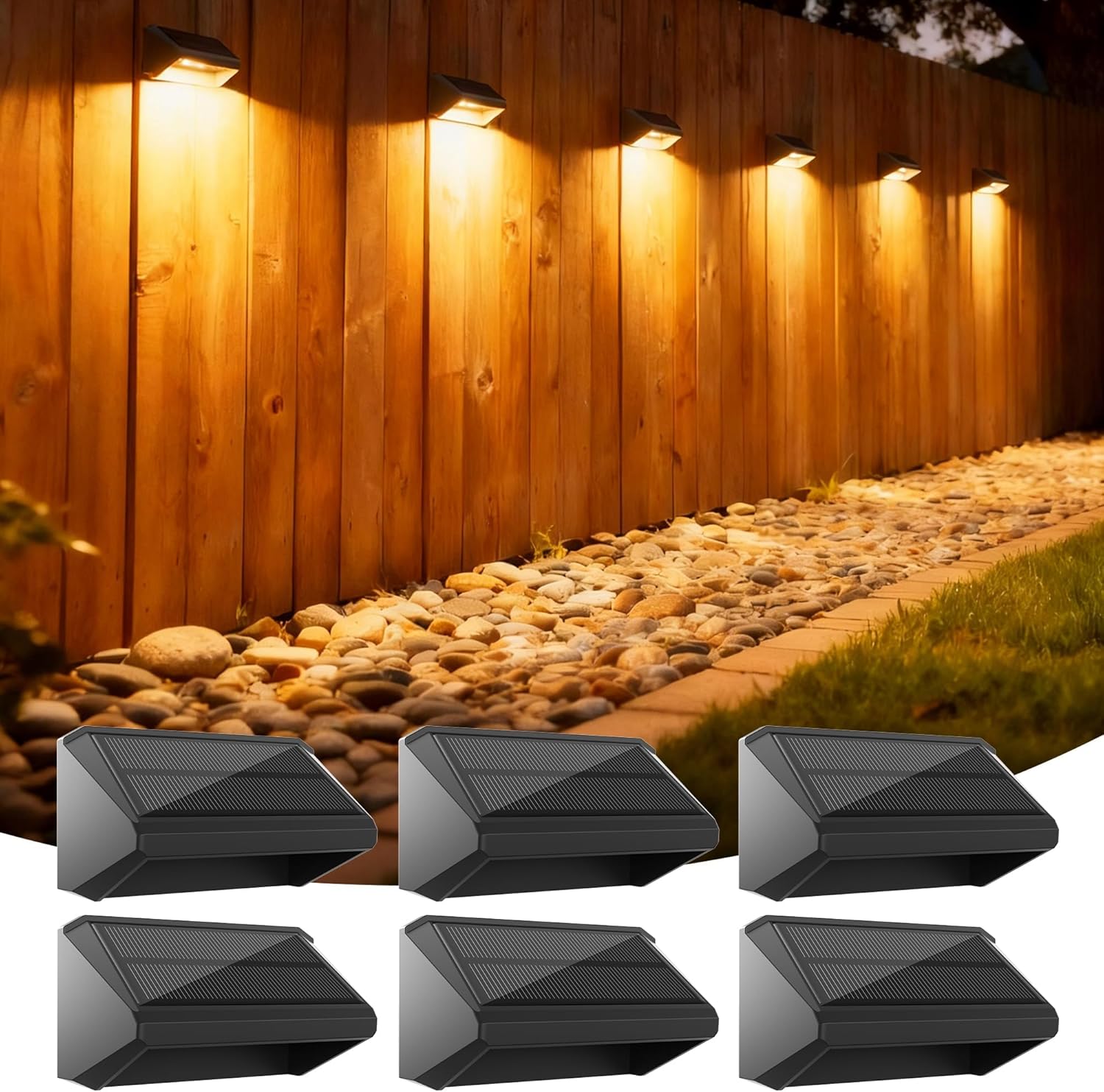 Solar Fence Lights Outdoor, 6 Pack Ultra-Bright 100 Lumens Fence Lights Solar Powered, IP65 Waterproof, 9 Color Modes, 12+ Hours Lighting Decor for Backyard/Patio/Deck/Wall/Pool