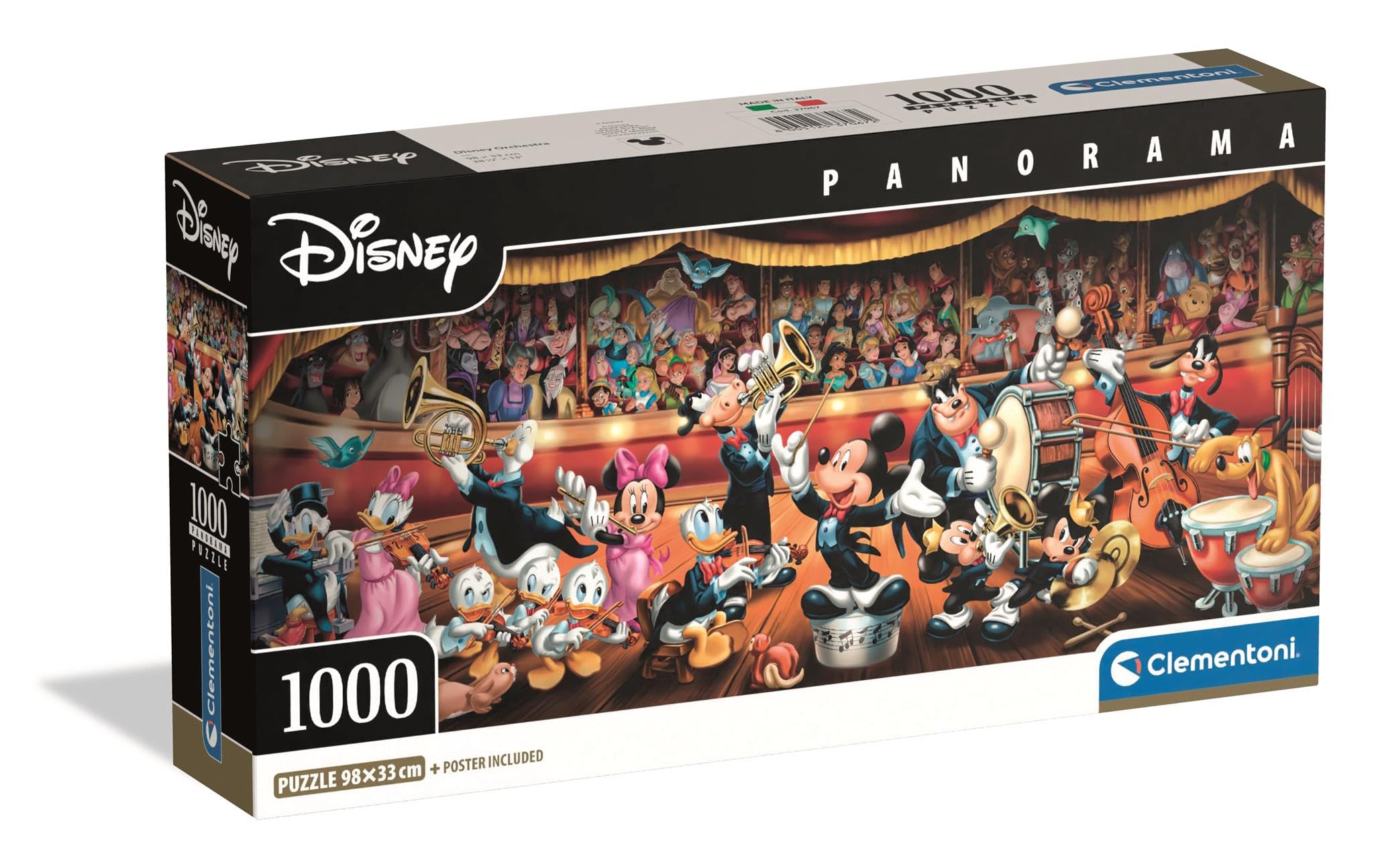 Clementoni Puzzle 1000 pieces Panorama Collection, Disney Classic Orchestra, Compact box, Made in Italy, 37067