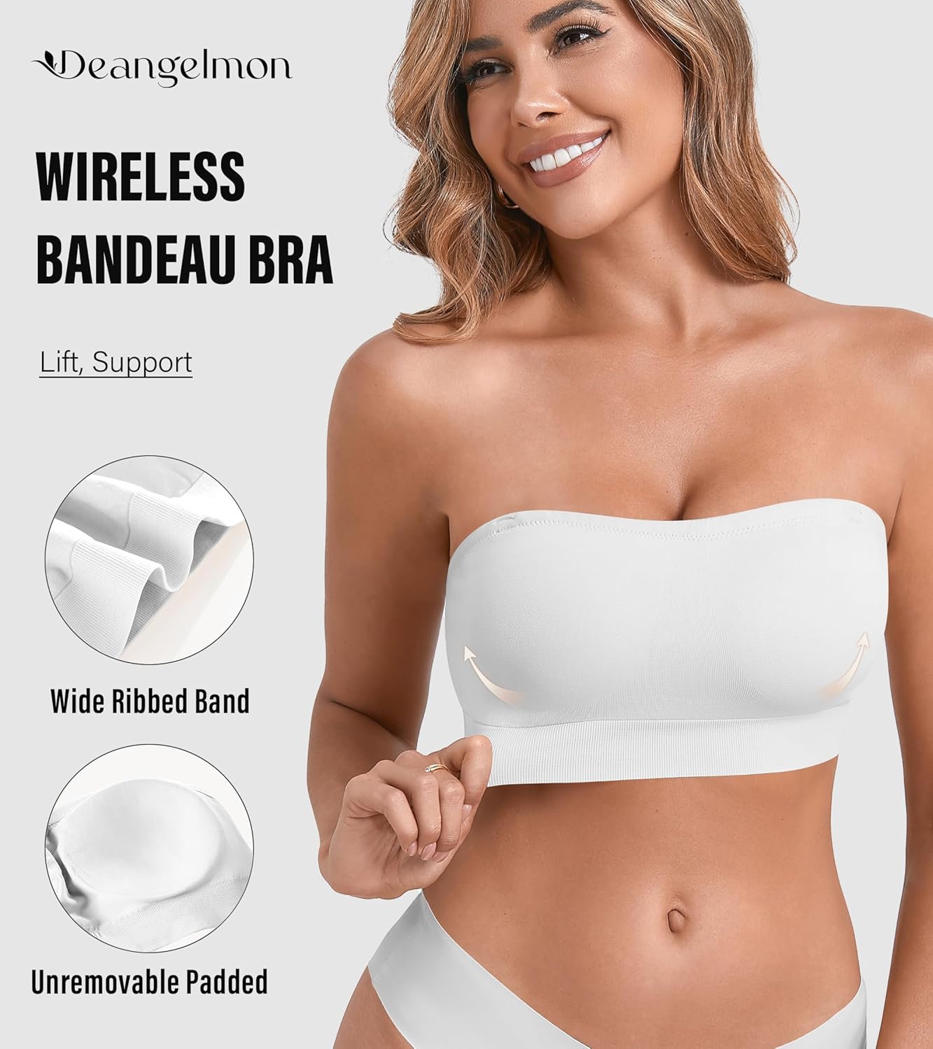 DEANGELMON Strapless Bras for Women Wireless Push Up Non-Slip Bandeau Bra Seamless Clear Straps TubeTop Padded Bralette - Image 2