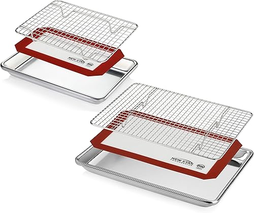 Miniatura 8 de New Star Foodservice 1028751 Bandeja para bollobandeja para hornear, tapete para hornear, combo de rejilla de enfriamiento, 14 y 12 tamaños cada uno