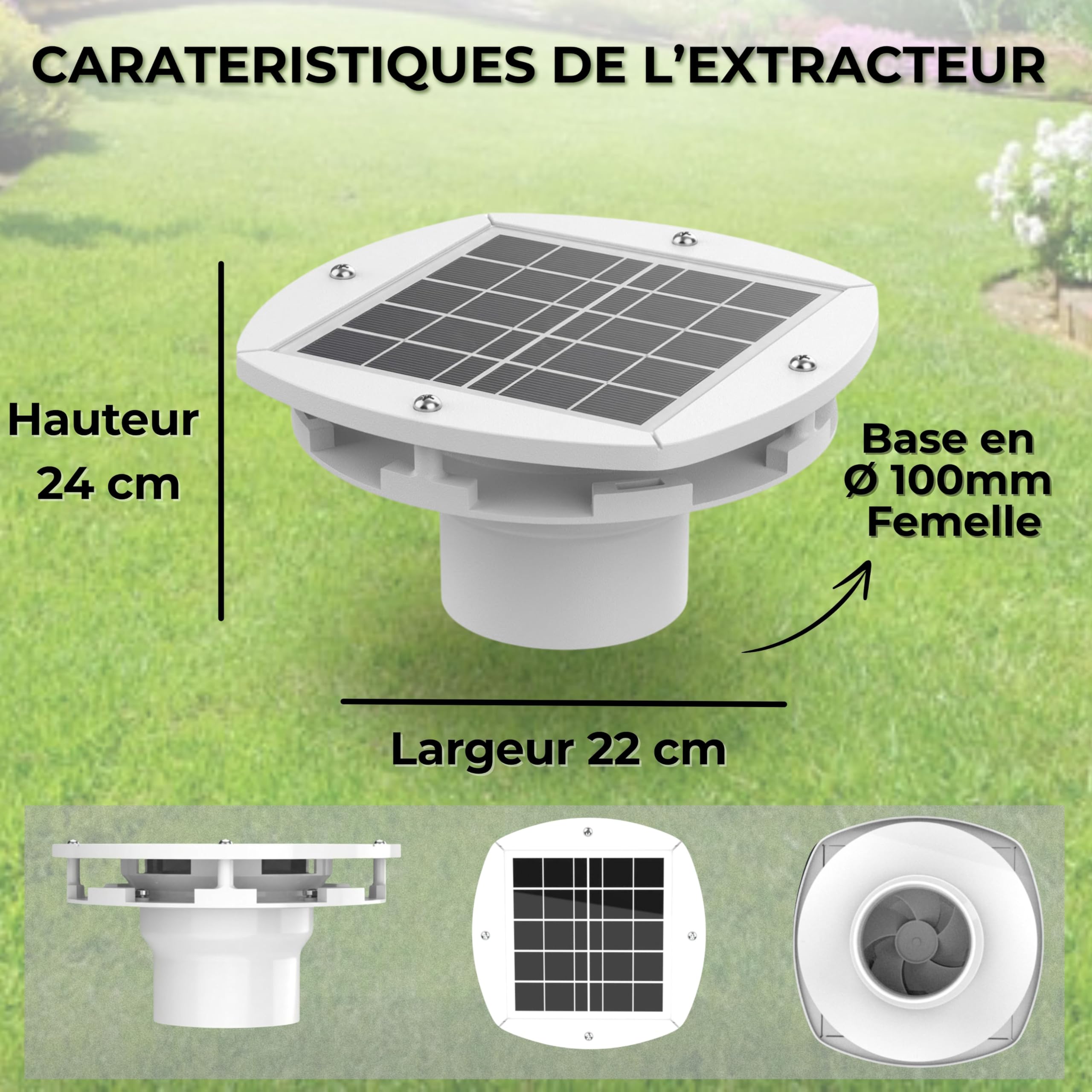 Extracteur Solaire Rechargeable pour Fosse Septique, Ventilation Secondaire, Autonome 24h/24 & Silencieux - HYDRODIV