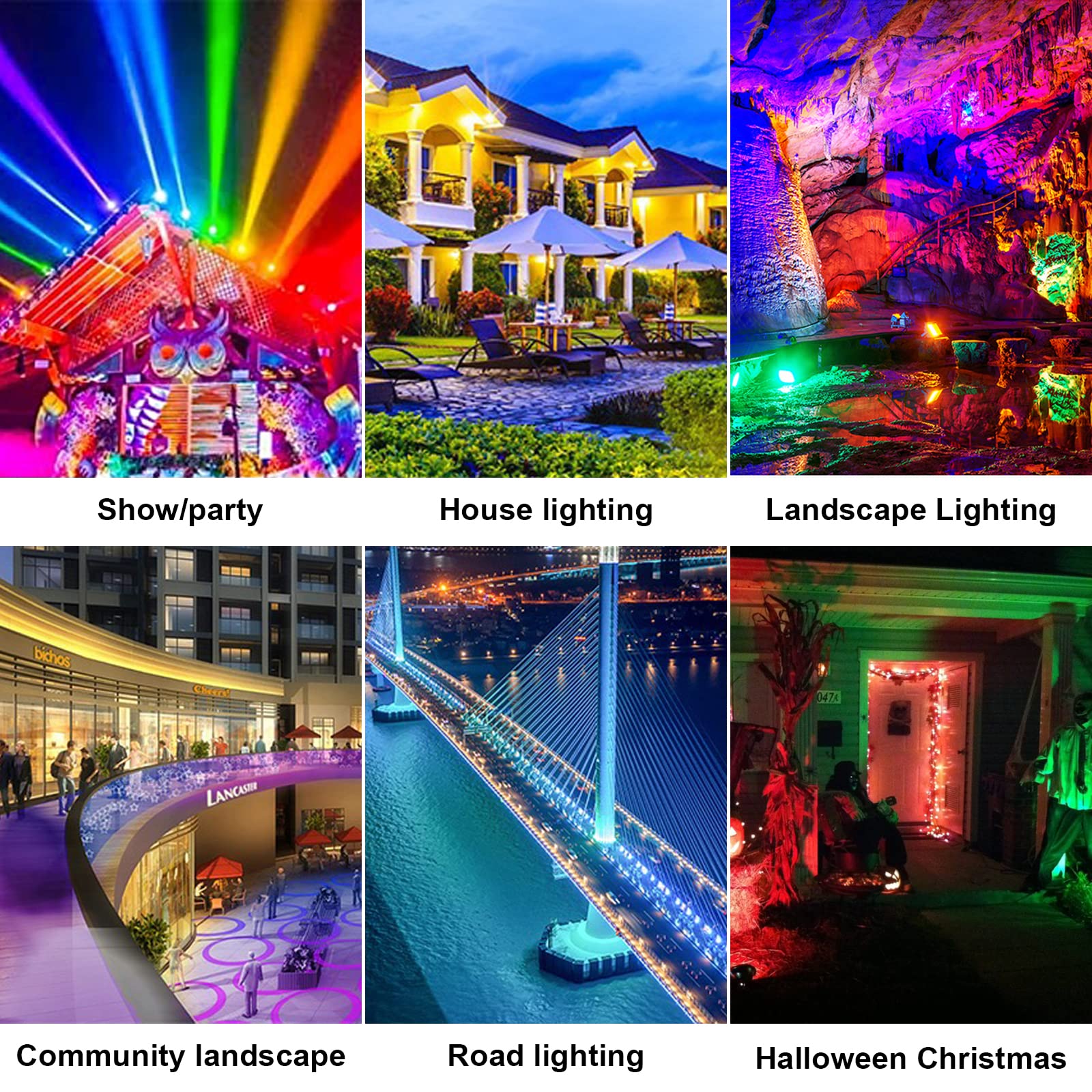 Eleganted Reflektory RGB 2 szt. 100 W LED kolorowe sterowanie aplikacją Bluetooth, 16 milionów kolorów, zmiana kolorów, IP66, wodoszczelny reflektor zewnętrzny na dyskotekę DJ, Halloween, imprezę, do