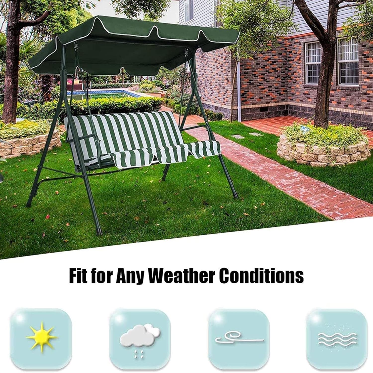 Patio Swing Canopy Waterproof Top Cover Set, Outdoor Replacement Gazebos Cover, Pergolas Chair Tent Awning Glider Porch Swings Canopies Sunproof for 2/3-Seater Cover Patio/Lawn/Garden (Red, 74.8in)