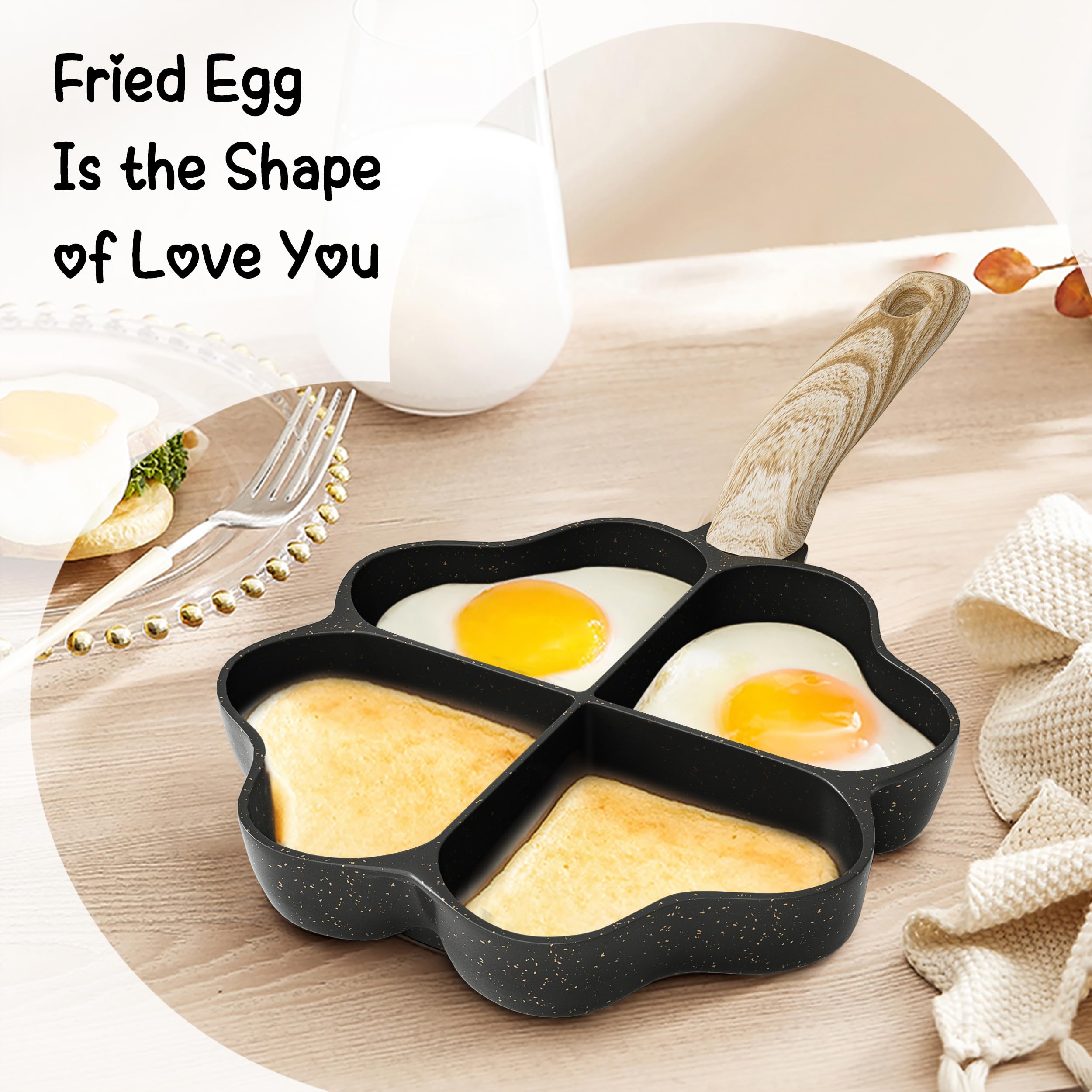 RIOVARM Antiadhésif Poêles à omelette Induction Poêle à frire 4 trous En forme de cœur Poêle à oeufs Granit Petites casseroles Créative Mignon Saine Crêpe Poêle pour le petit déjeuner sans PFOA - 4