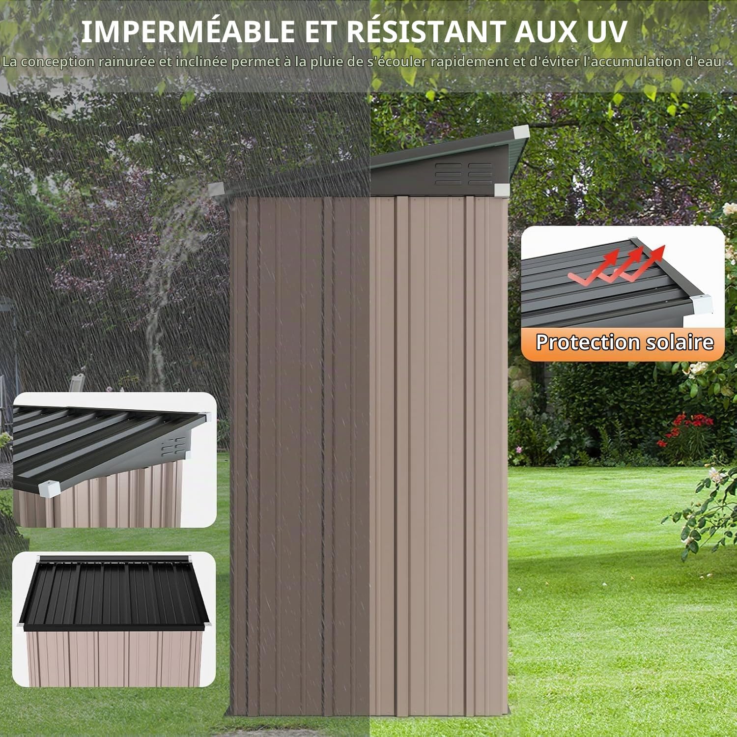 UDPATIO Abri de Jardin Métal 162x92x180 cm - Cabane de Jardin Extérieur avec Toit Incliné et Serrure, Rangement Outils de Jardin/Vélo, Marron