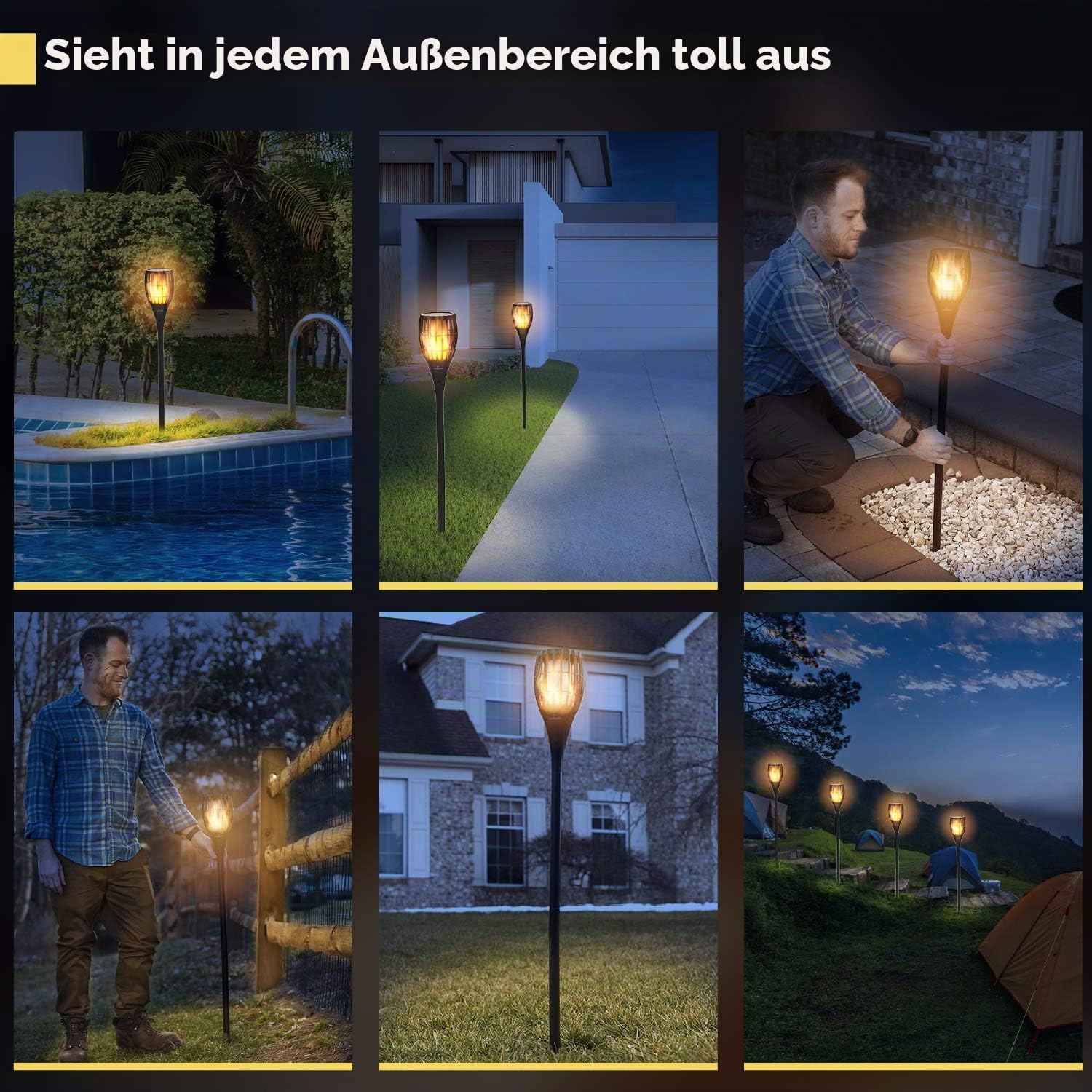 Everbeam P1 Solar-Fackeln flackernder Flamme wasserdicht 96 LED 2er-Pack