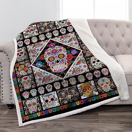 Jekeno Sugar Skull Sherpa Blanket